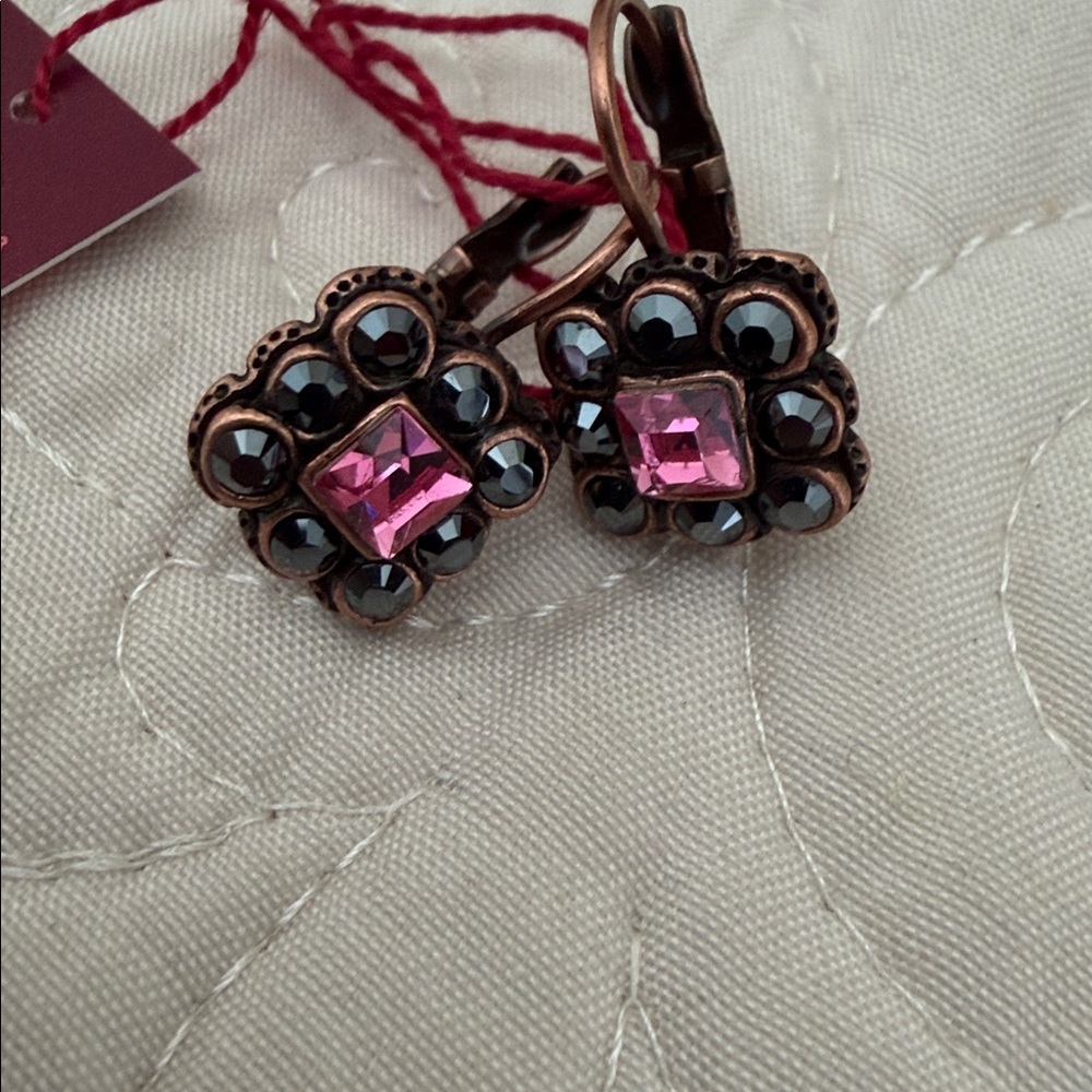 Zara Pink and Gold Square Earrings